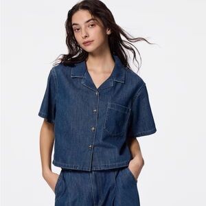 Denim Short Sleeve Button-Up Shirt GU NWT